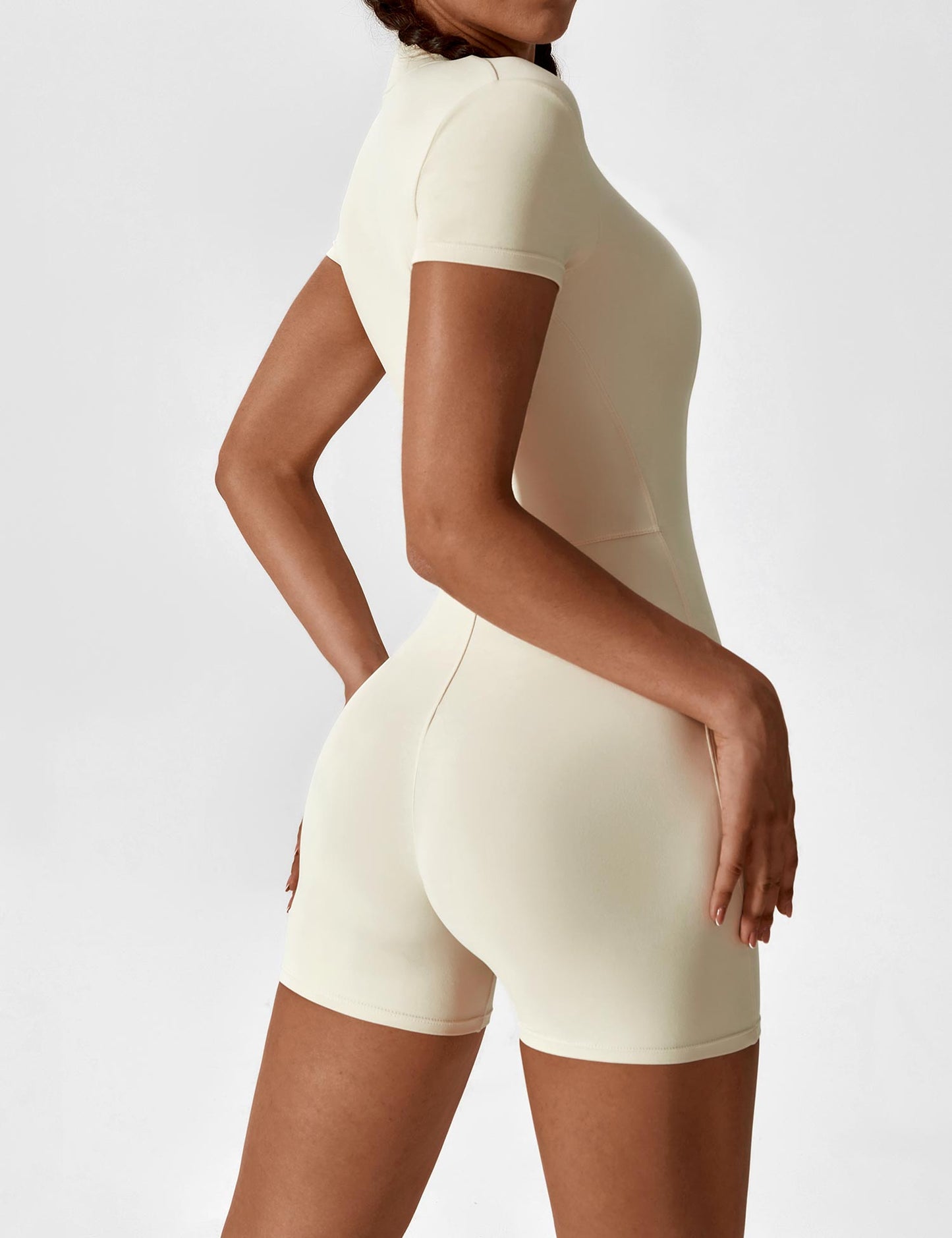 Elena | Seamless Short Sleeve Zip-Up Jumpsuit