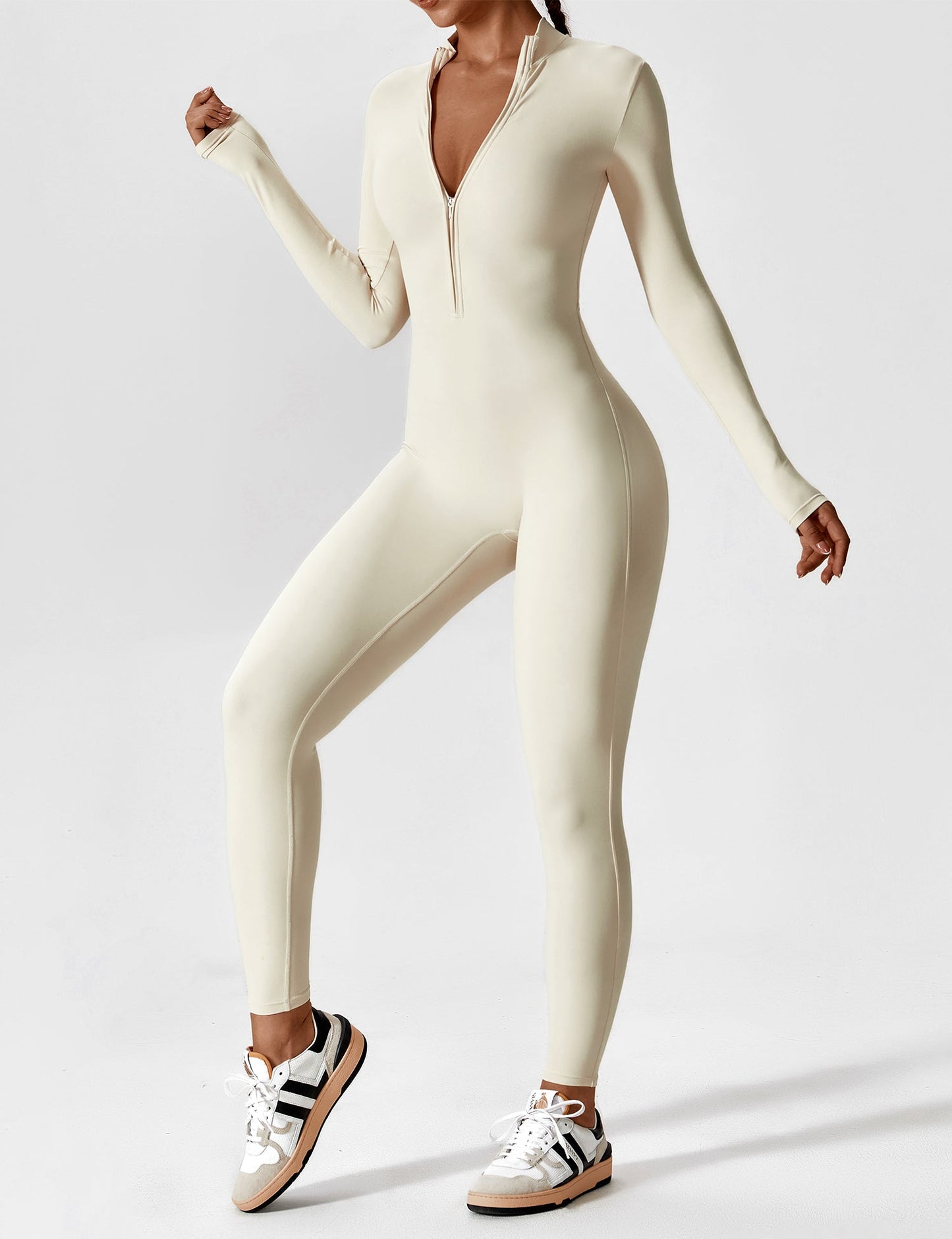 Wanda | Long Sleeve Jumpsuit - Standing Collar Zipper