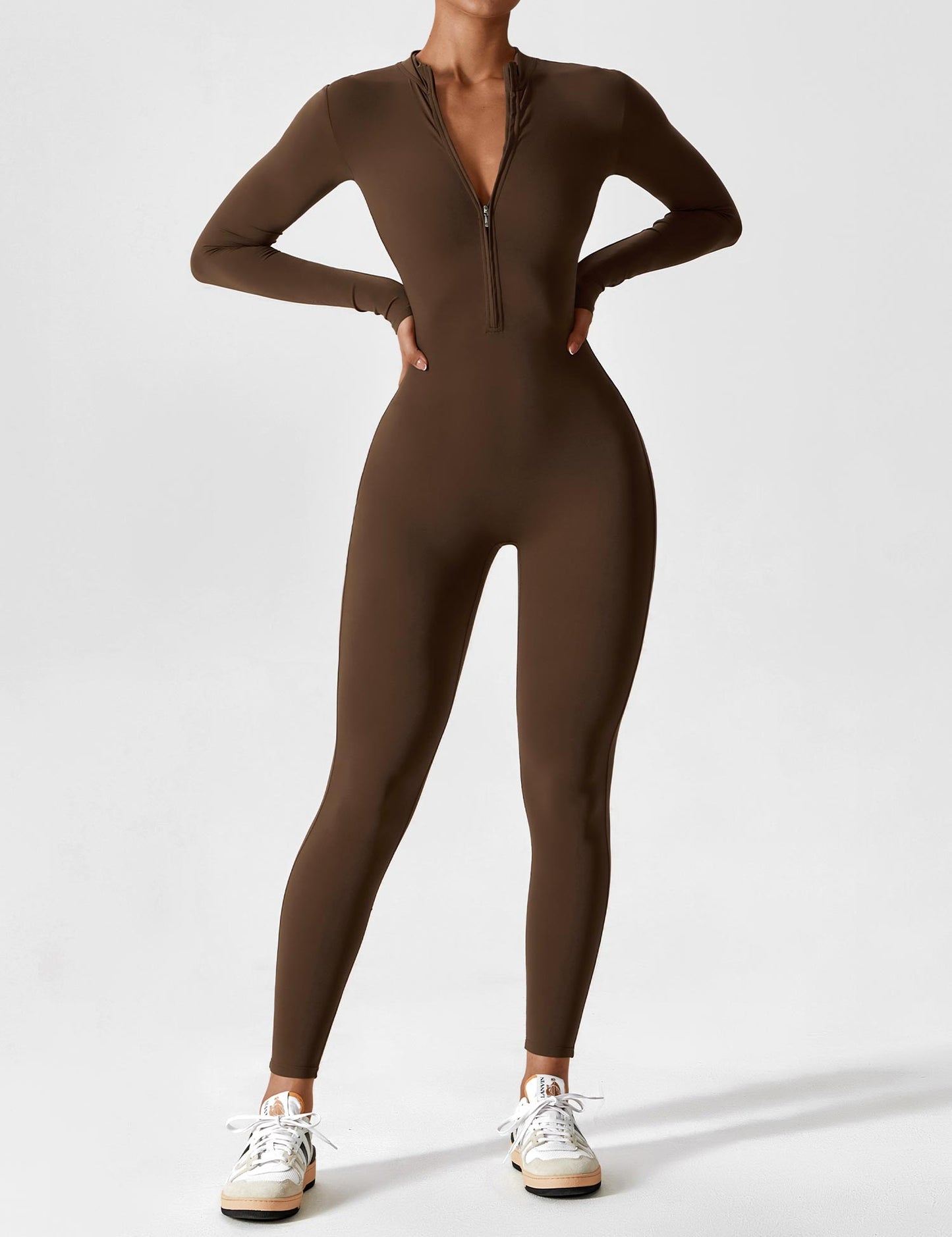 Wanda | Long Sleeve Jumpsuit - Standing Collar Zipper
