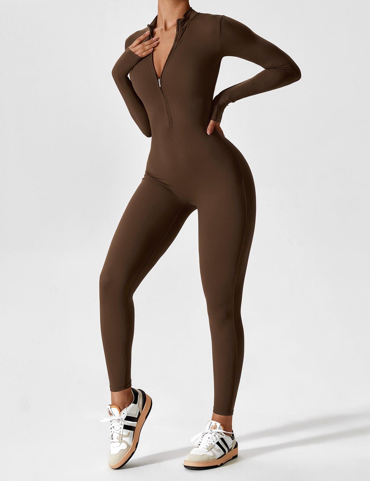 Wanda | Long Sleeve Jumpsuit - Standing Collar Zipper