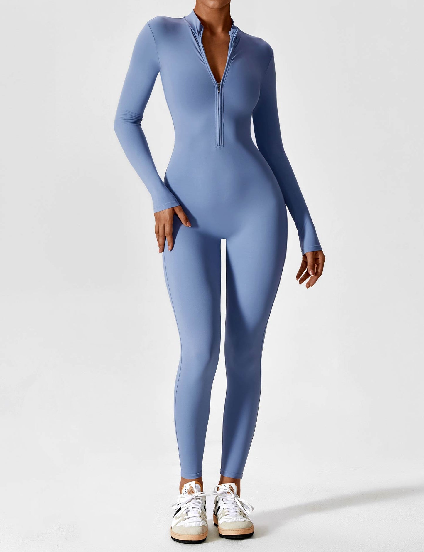 Wanda | Long Sleeve Jumpsuit - Standing Collar Zipper
