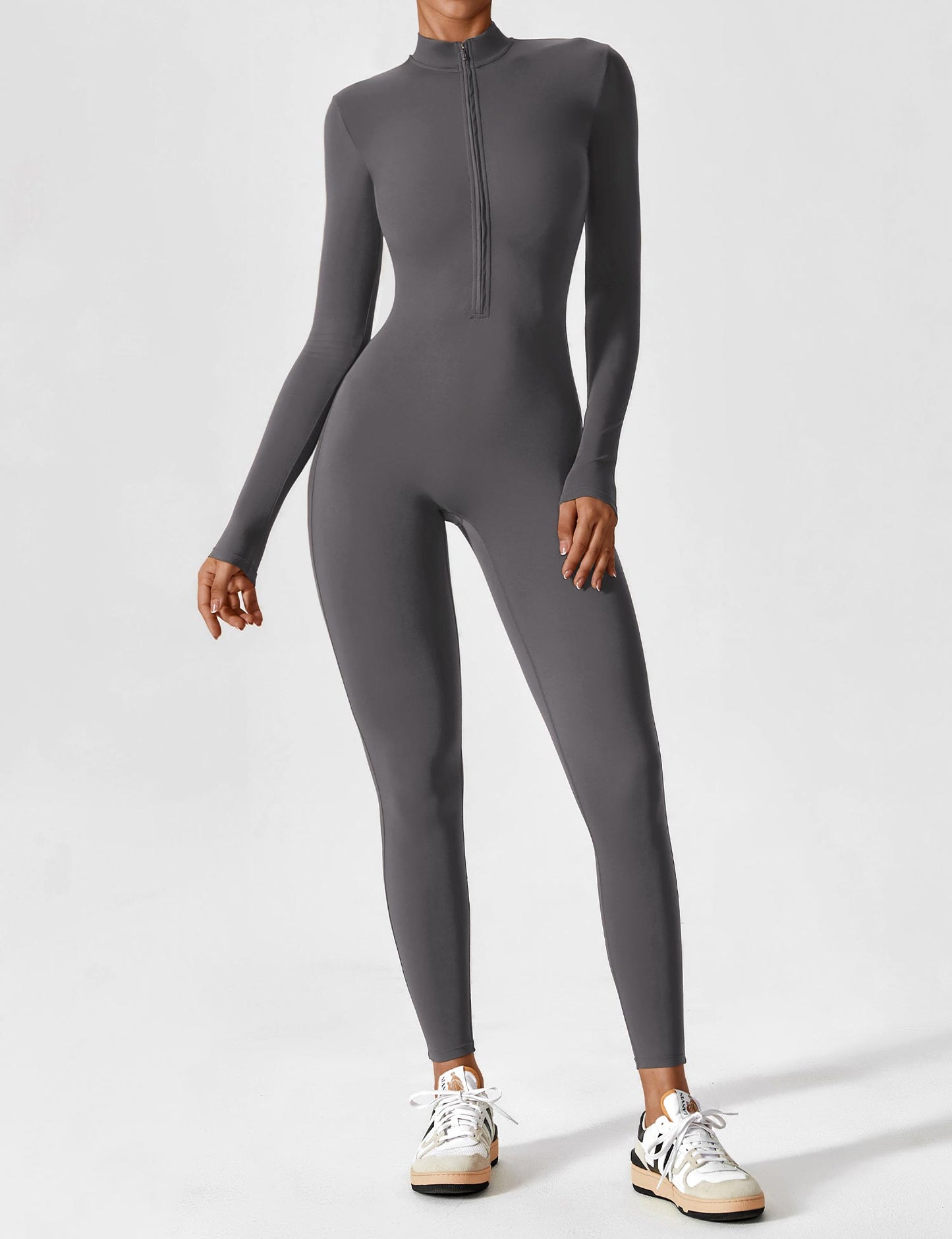 Wanda | Long Sleeve Jumpsuit - Standing Collar Zipper