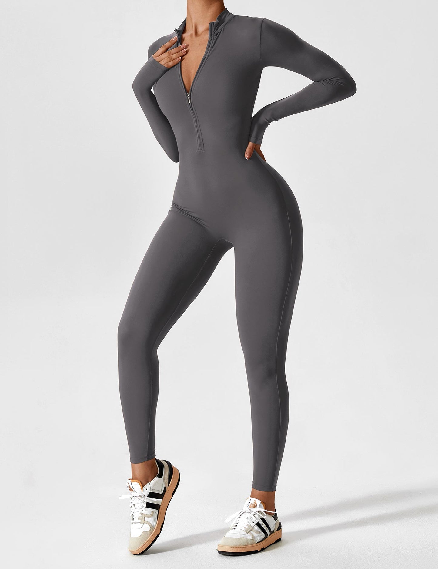 Wanda | Long Sleeve Jumpsuit - Standing Collar Zipper
