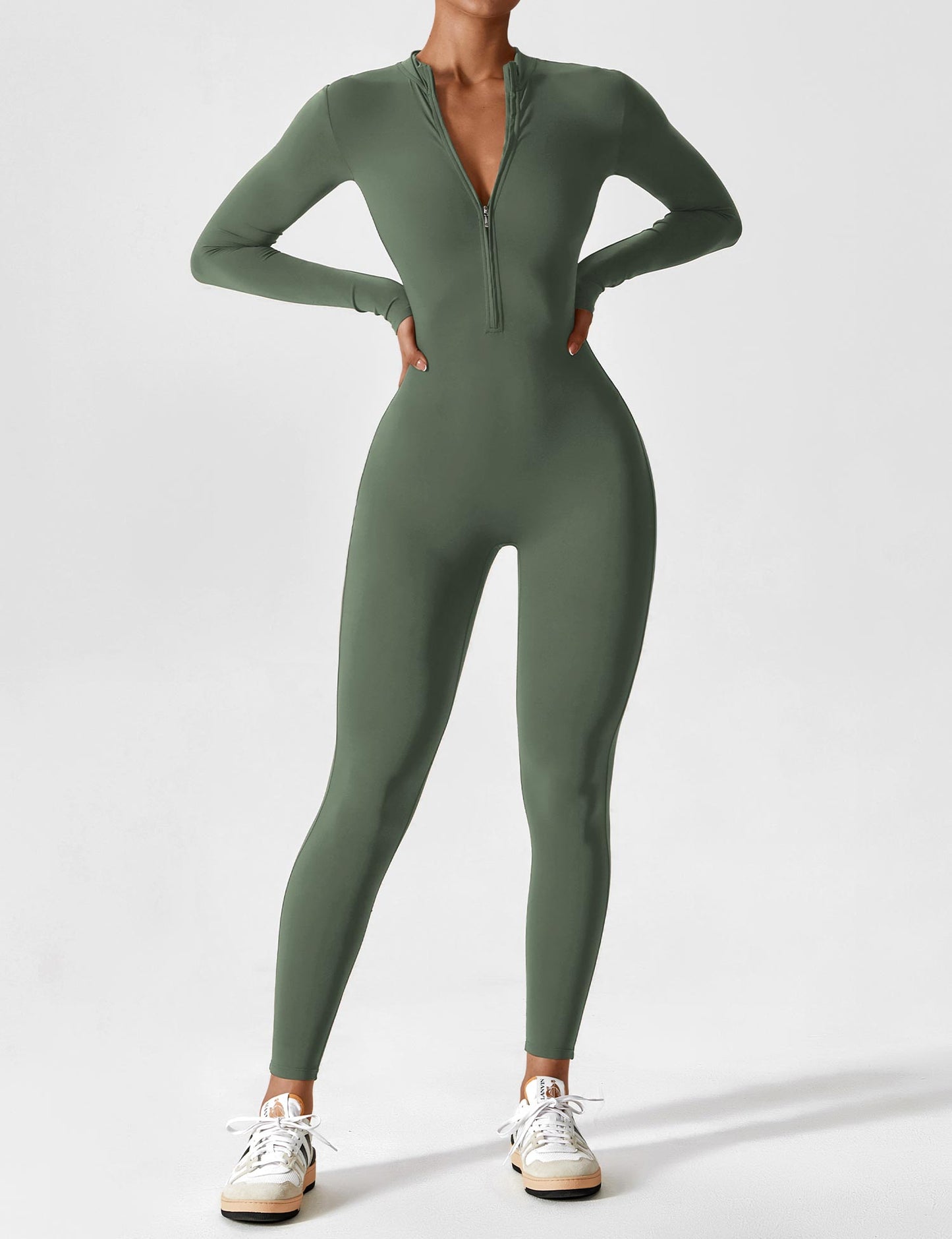 Wanda | Long Sleeve Jumpsuit - Standing Collar Zipper
