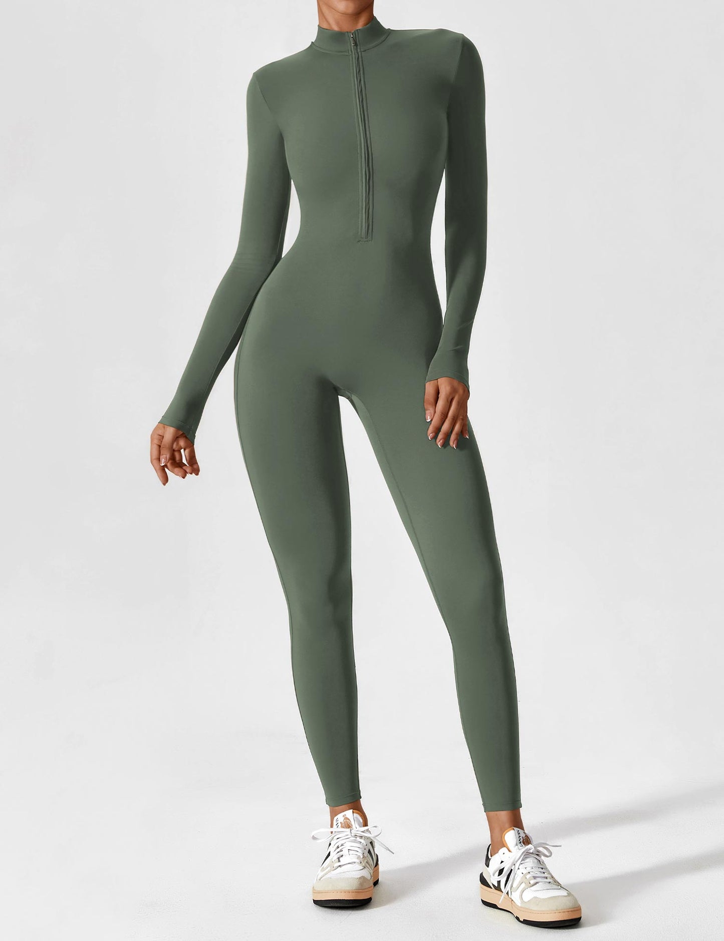 Wanda | Long Sleeve Jumpsuit - Standing Collar Zipper
