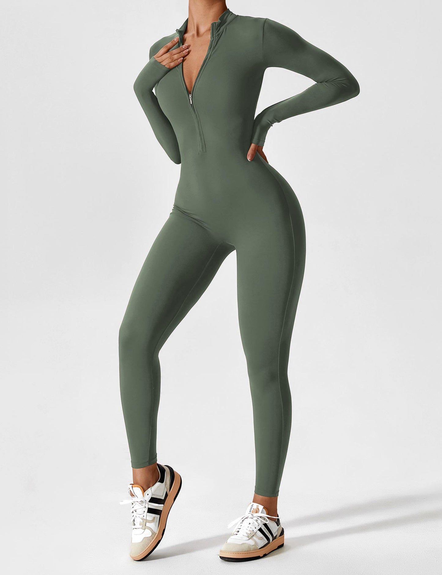 Wanda | Long Sleeve Jumpsuit - Standing Collar Zipper